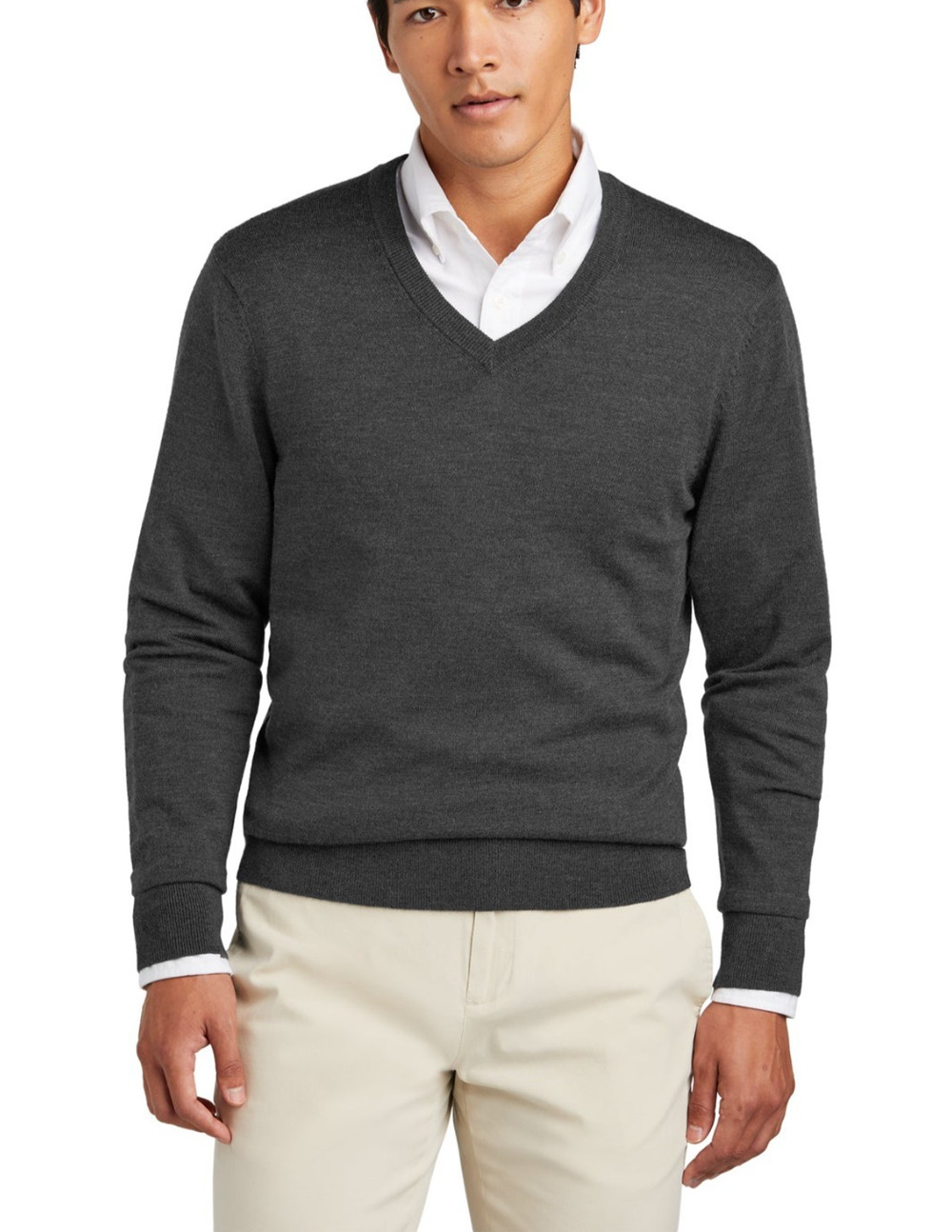Brooks Brothers Merino Wool V-Neck Sweater Pullover Jumper Grey XL A010580